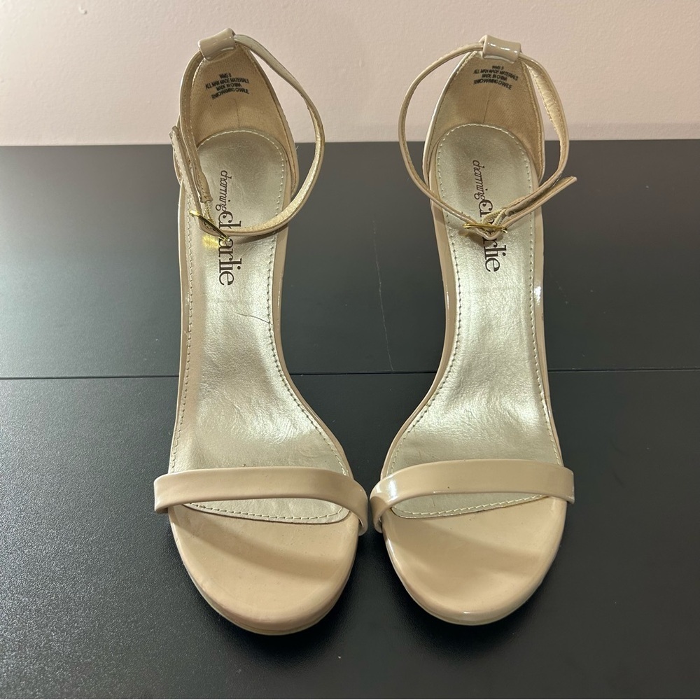 Charming Charlie Women's Heels Open Toe Taupe Nude Ankle Strap Size 9